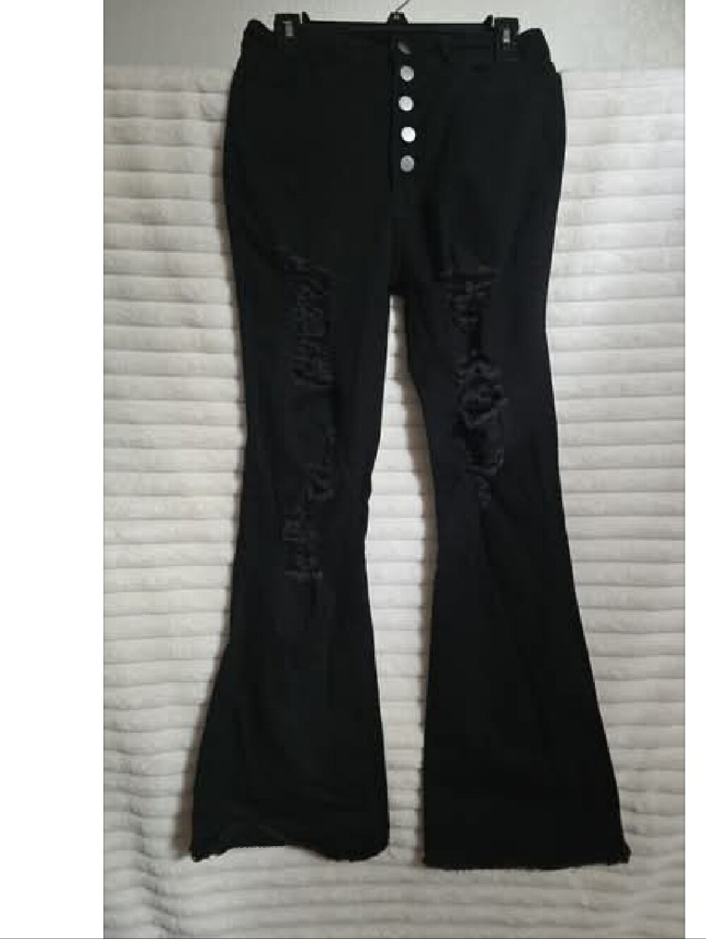 Black High-Waist Flare Jeans with Distressed Knees